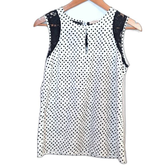 LOFT | Sleeveless Polka Dot & Lace Baby Doll Tank Blouse Black & White | Size XS - Picture 1 of 8